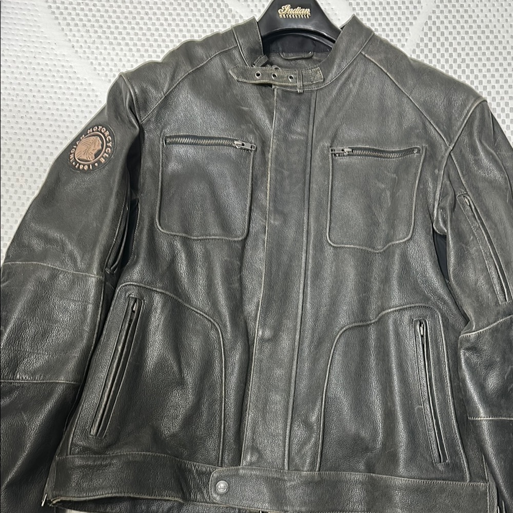 Indian Motorcycle Dark Weathered Gray Leather Jacket XL